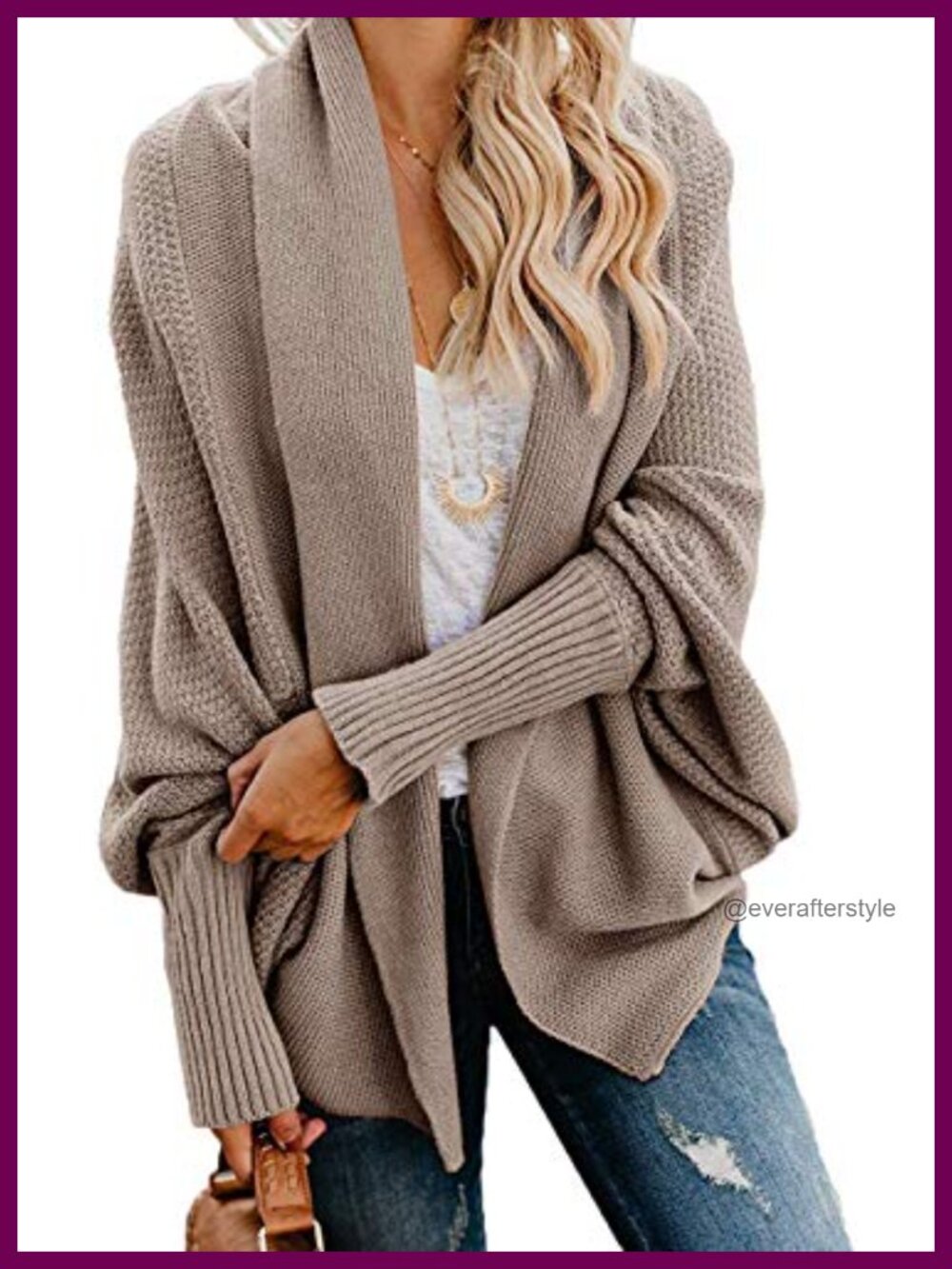 Women's Oversized Chunky Knit Kimono Cardigan Open Front Batwing Sweater